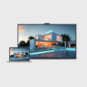 Moderne villa op scherm en laptop