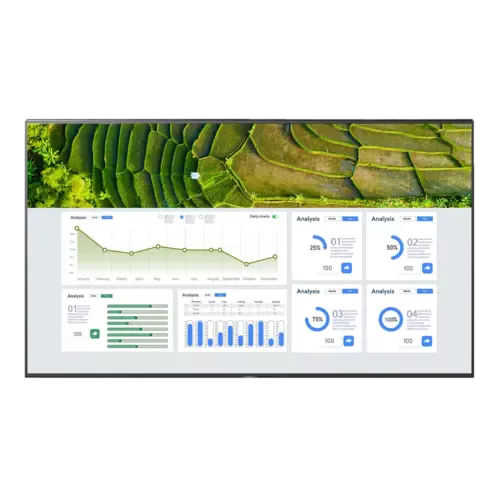 Smart TV met analyse grafieken en natuurbeelden