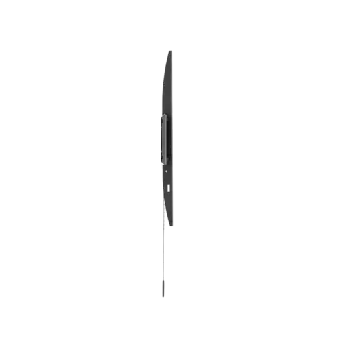 Zijaanzicht van een platte LED-televisie op standaard.