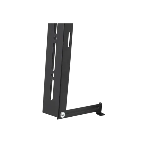 Zwart metalen hoekbeugel met schroefgat.