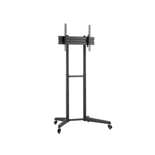 Mobiele monitorstandaard op wielen, zwart, verstelbaar.