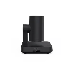 Zwarte elektronische camera op standaard, zijaanzicht.