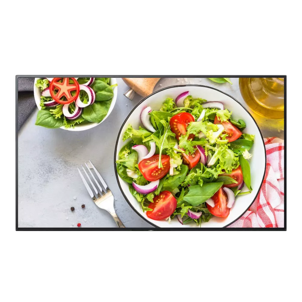 Salade met tomaten, ui en groene bladsla.