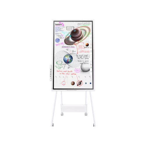 Smartboard met tekeningen van planeten en ruimte