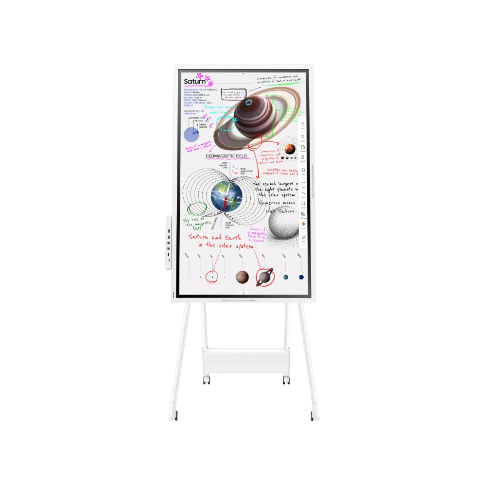 Smartboard met tekeningen van planeten en ruimte