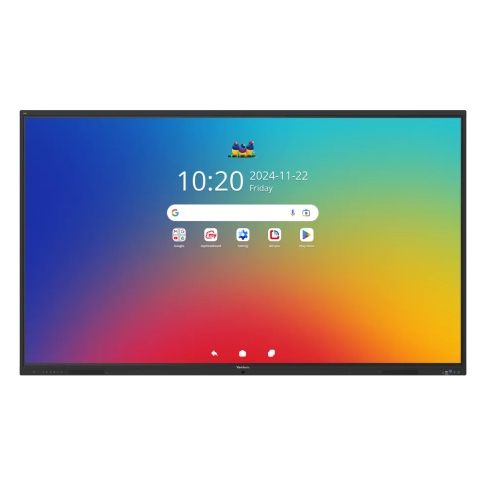 ViewSonic IFP9841 98 inch touchscreen met Android startscherm, vooraanzicht